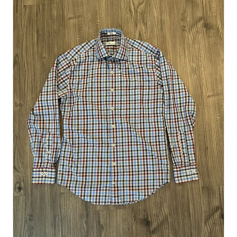 PETER MILLAR Men's Plaid Cotton Long Sleeve Button up Shirt Casual Small
